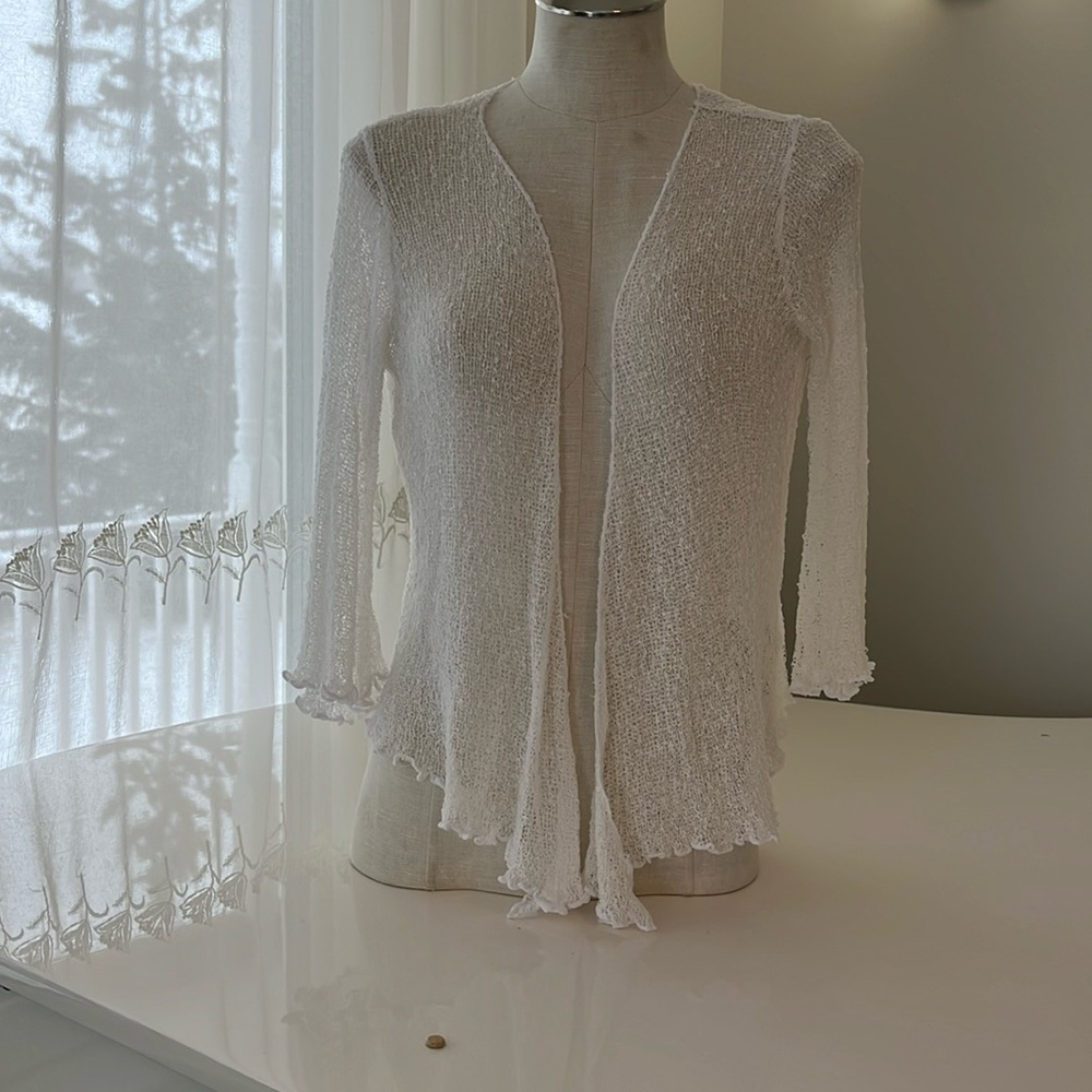 Papa white loose weave waterfall open cardigan